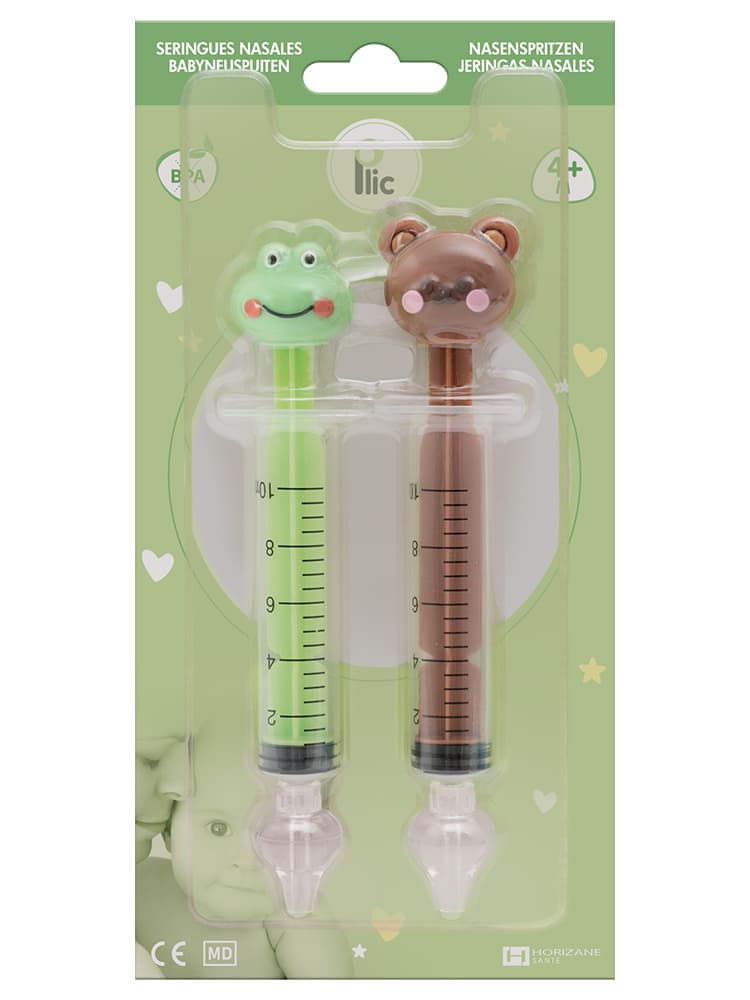 Plic Care Lot de Deux Seringues Nasales Pour Bébés 10 ml - Dès 4 Mois - Modèle : Grenouille et Ours