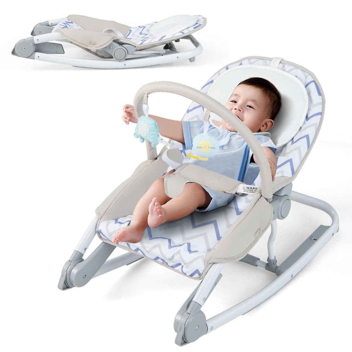 CostwayTransat 2 en 1 pour Bébé Transat Portable avec Dossier Réglable à 3 Niveaux et Siège en Tissu Amovible pour 0-6 Mois Gris