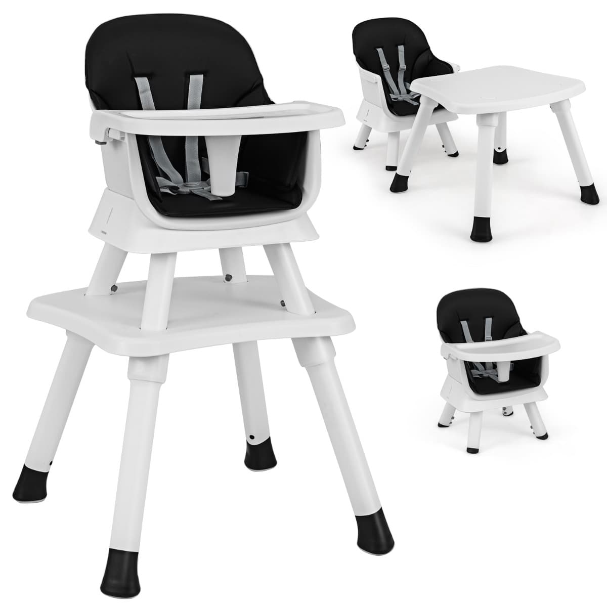 CostwayChaise Haute pour Bébé 6 en 1 Chaise d'Alimentation Convertible pour Bébé Siège d'Appoint de Salle à Manger Table et Chaise Noir