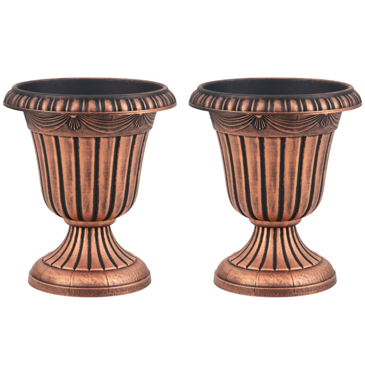 CostwayLot de 2 Jardinières Vintage Pots de Fleurs en Plastique avec Base de Piédestal et Trou de Drainage Pré-marqué Conteneurs Décoratifs Bronze