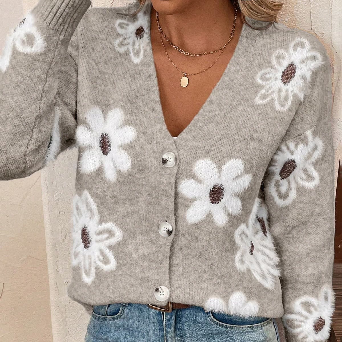 Cardigan quotidien simple à imprimé floral pour dames à la mode