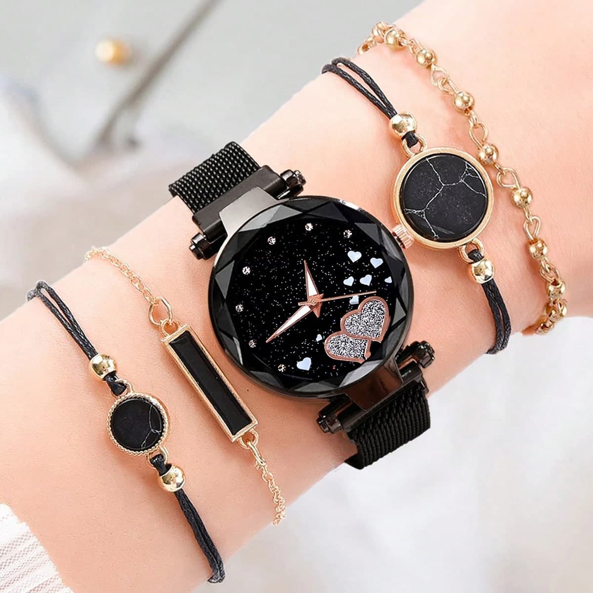 Ensemble De 5 Montres À Quartz À Boucle Magnétique À La Mode Et Bracelet Pour Femmes