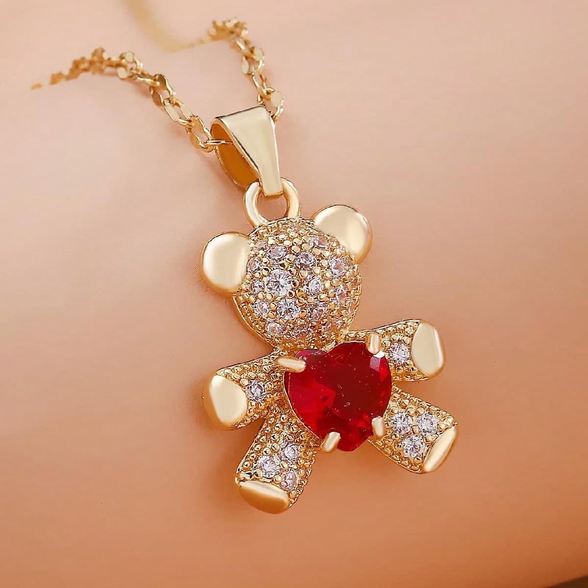 1 Pièce Joli Collier Pendentif Ours En Peluche De Dessin Animé Micro-serti De Zircone Cubique Pour Accessoiriser