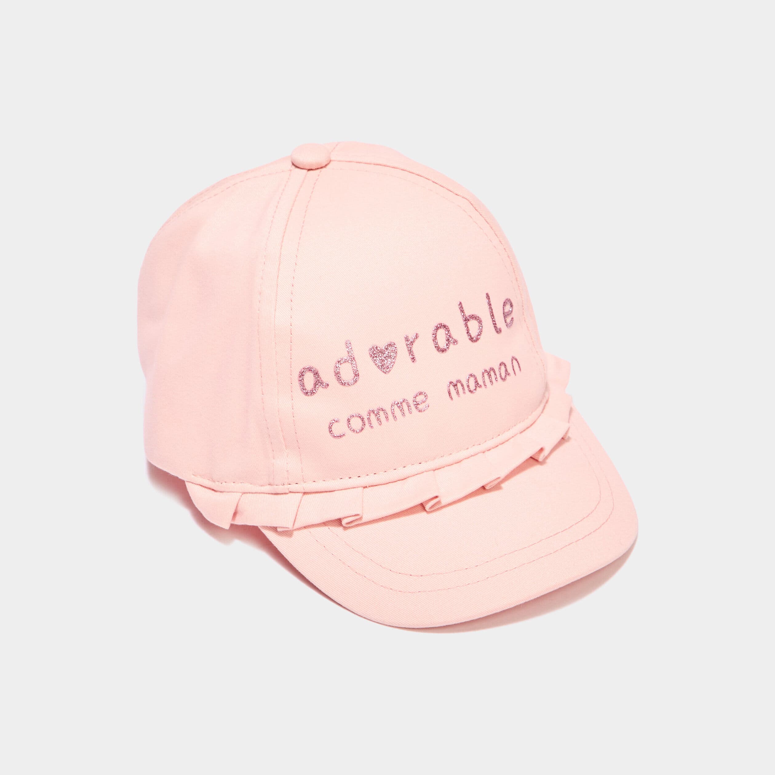 Casquette détails plissés coton rose bébé fille